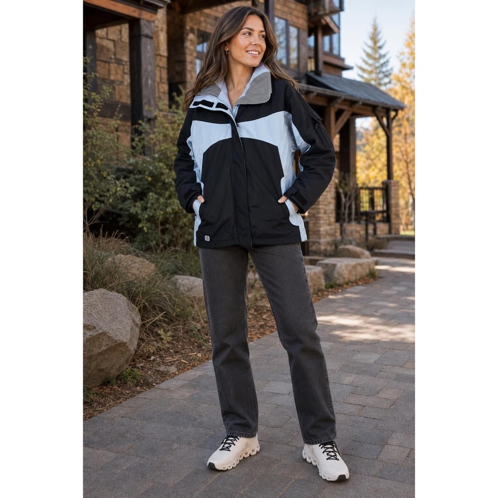 Vintage Columbia Ski Jacket Women's S Black Blue Colorblock Fleece Lined READ